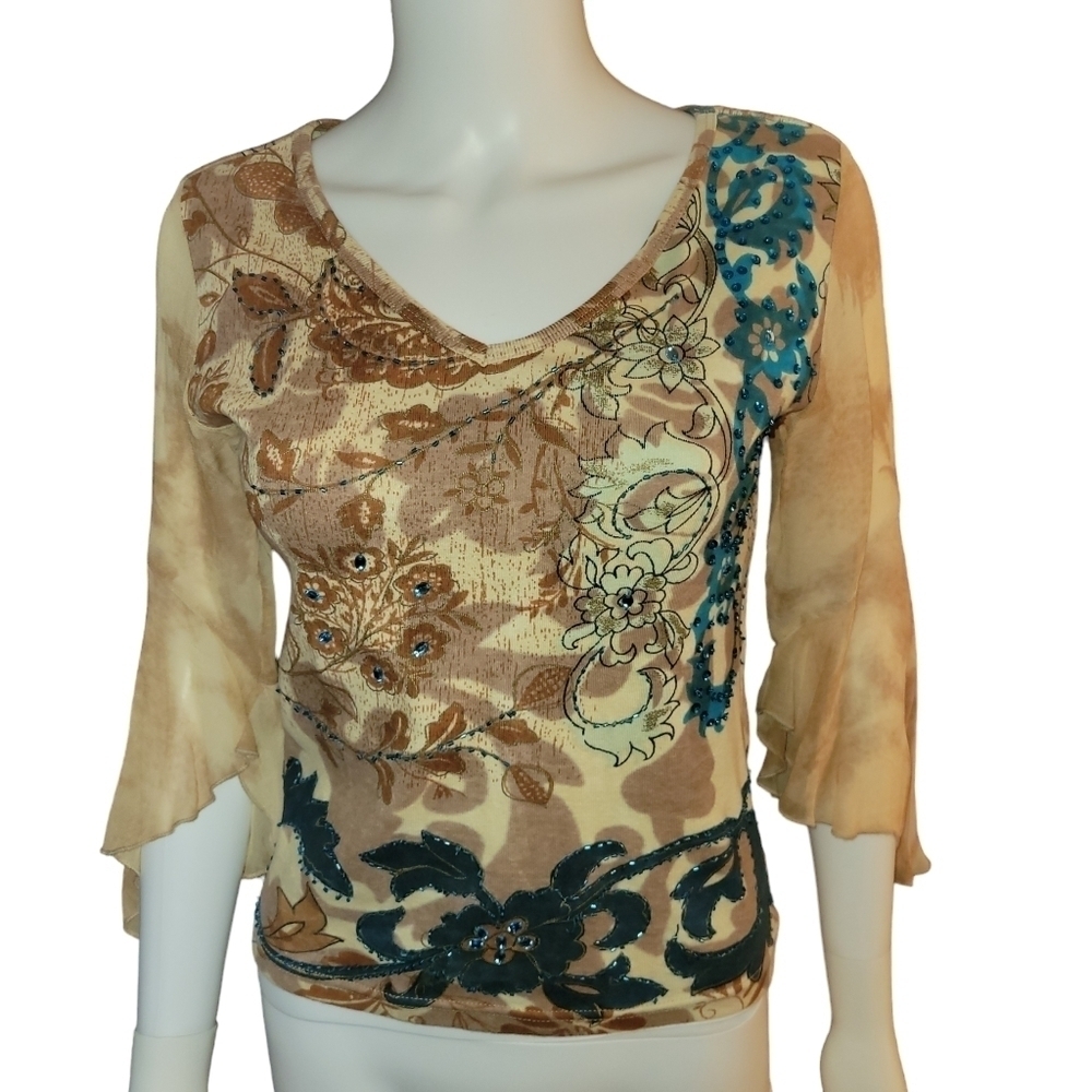 Forbidden Top Sequin Tan Blue S